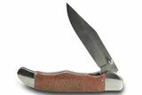 Pocket Knife With Fossil Dinosaur Bone (Gembone) Inlays #370825-2